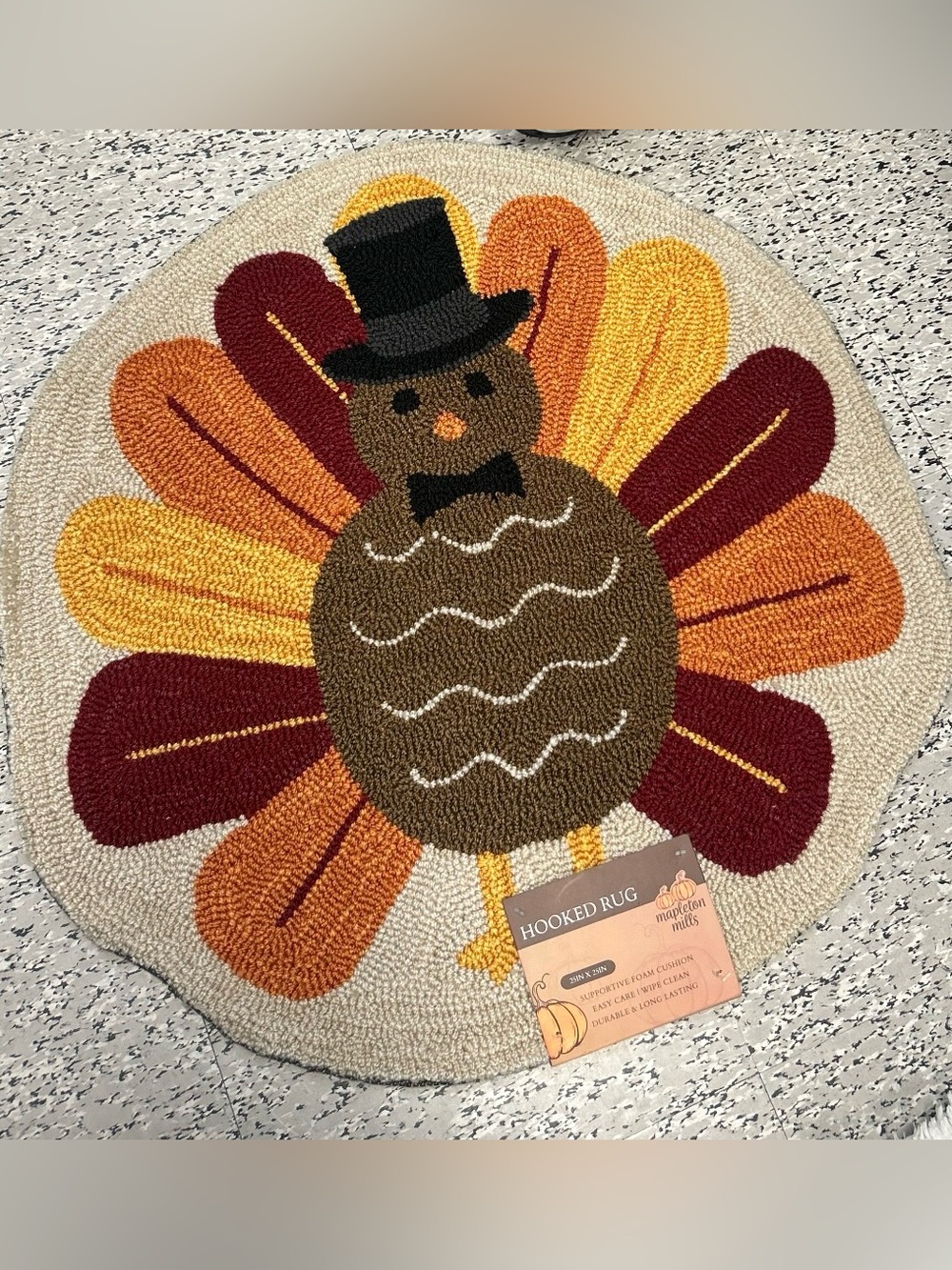 Festive Turkey Hooked Accent Rug 25in x 25in